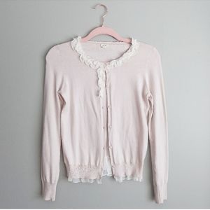 J. Crew Sweetheart Pink Femme Ruffle Trim Sweater